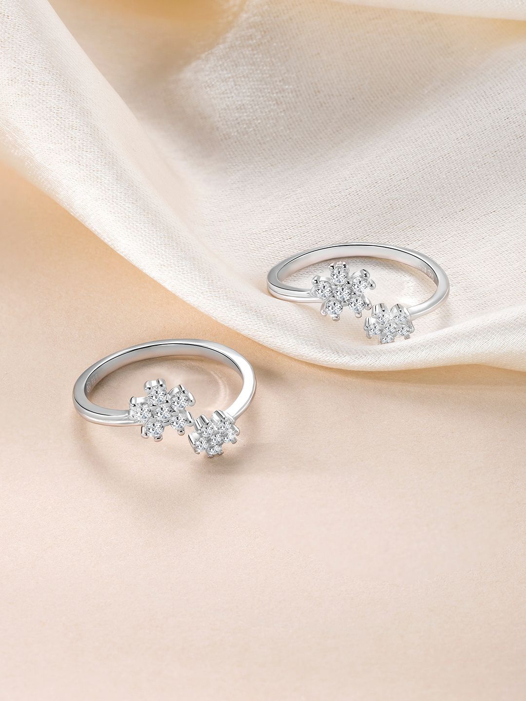 

Silvora by Peora 925 Sterling Silver Plated Cubic Zirconia Studded Adjustable Toe Rings