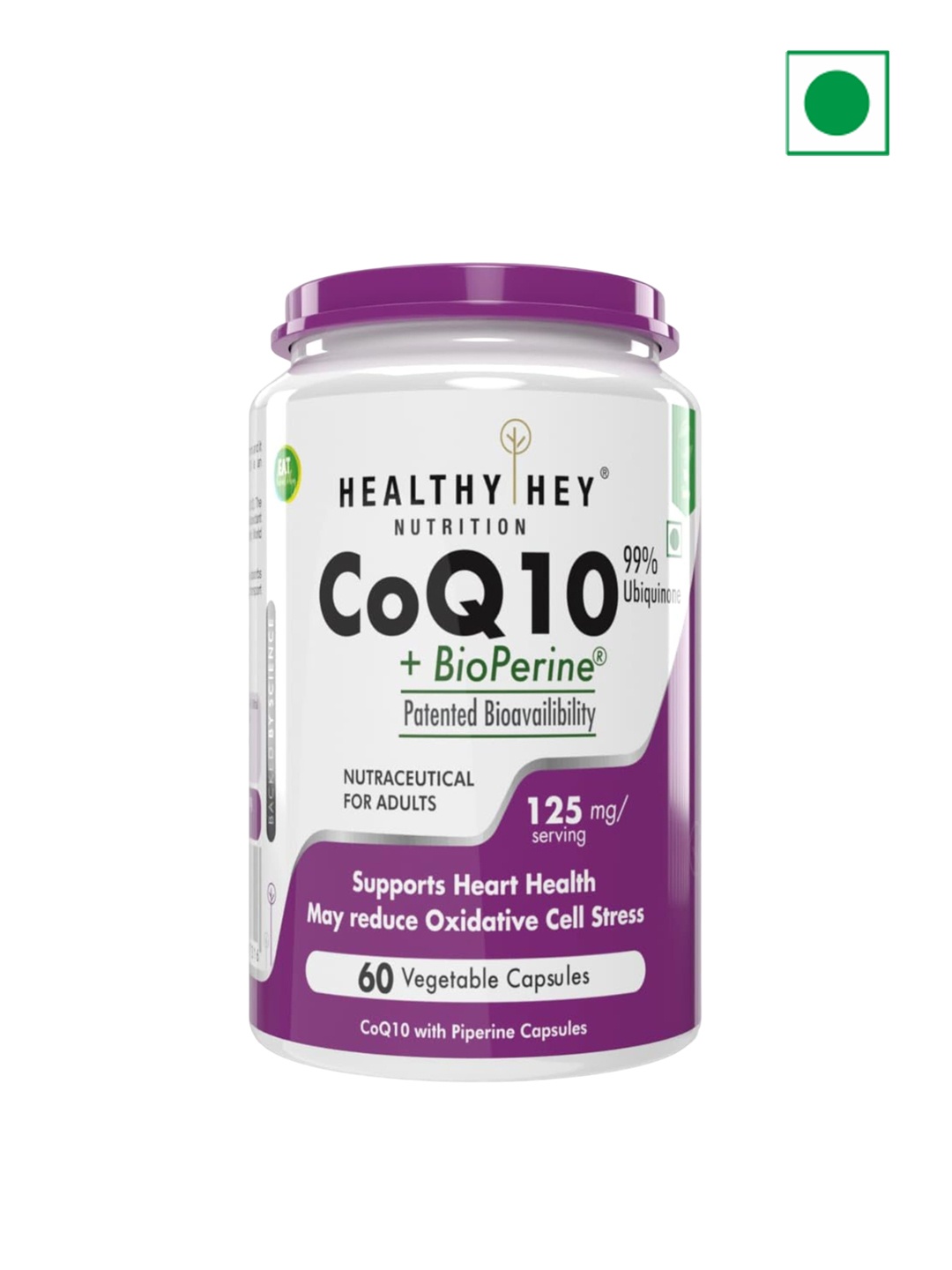 

Healthy Hey Nutrition High Absorption CoQ10 With BioPerine-125mg-60 Capsules, White