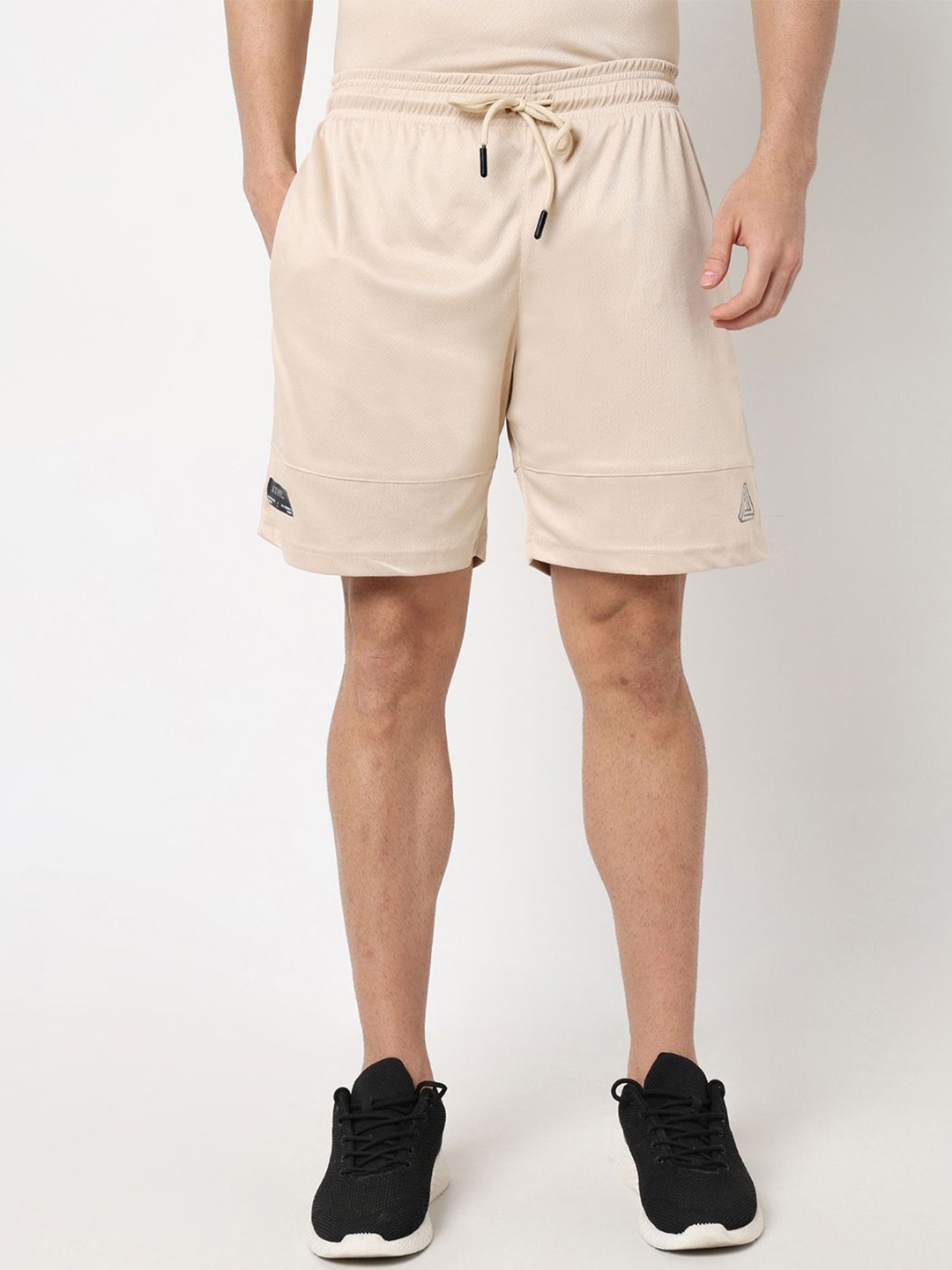 R&B Men Regular Fit Mid-Rise Shorts, Beige
