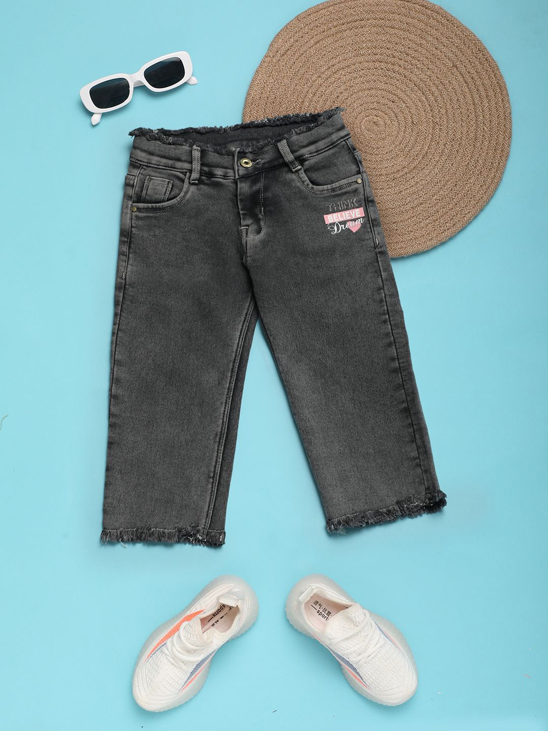 

V-Mart Girls Denim Mid-Rise Regular Fit Shorts, Charcoal