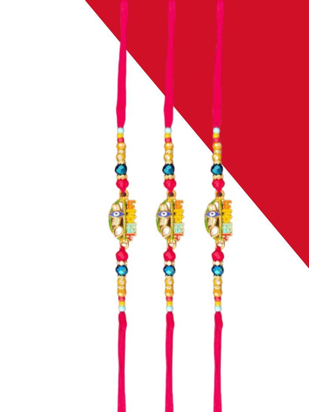 

PUFFSMART Set Of 3 Mahkaal Design Thread Rakhis, Red