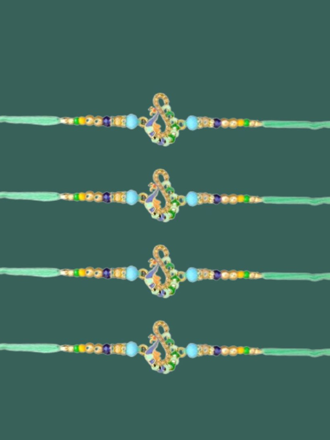 

PUFFSMART Set Of 2 Beaded Bhaiya Bhabhi Thread Rakhi, Sea green