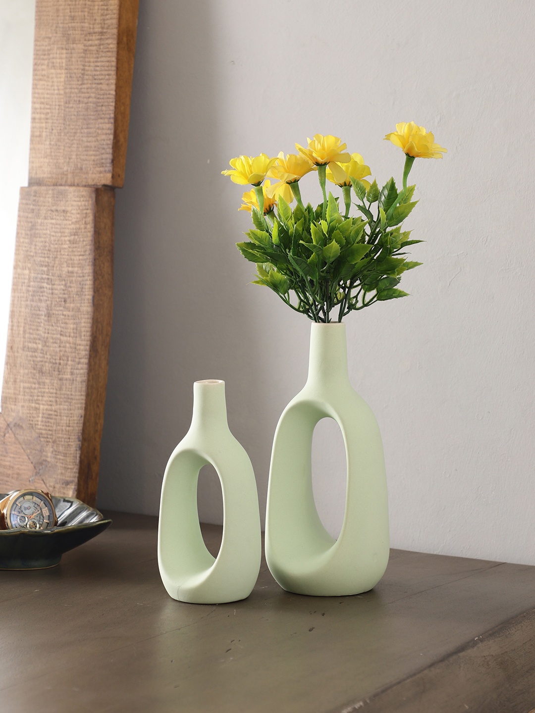 

The Decor Mantra Green 2 Pieces Ceramic Vases