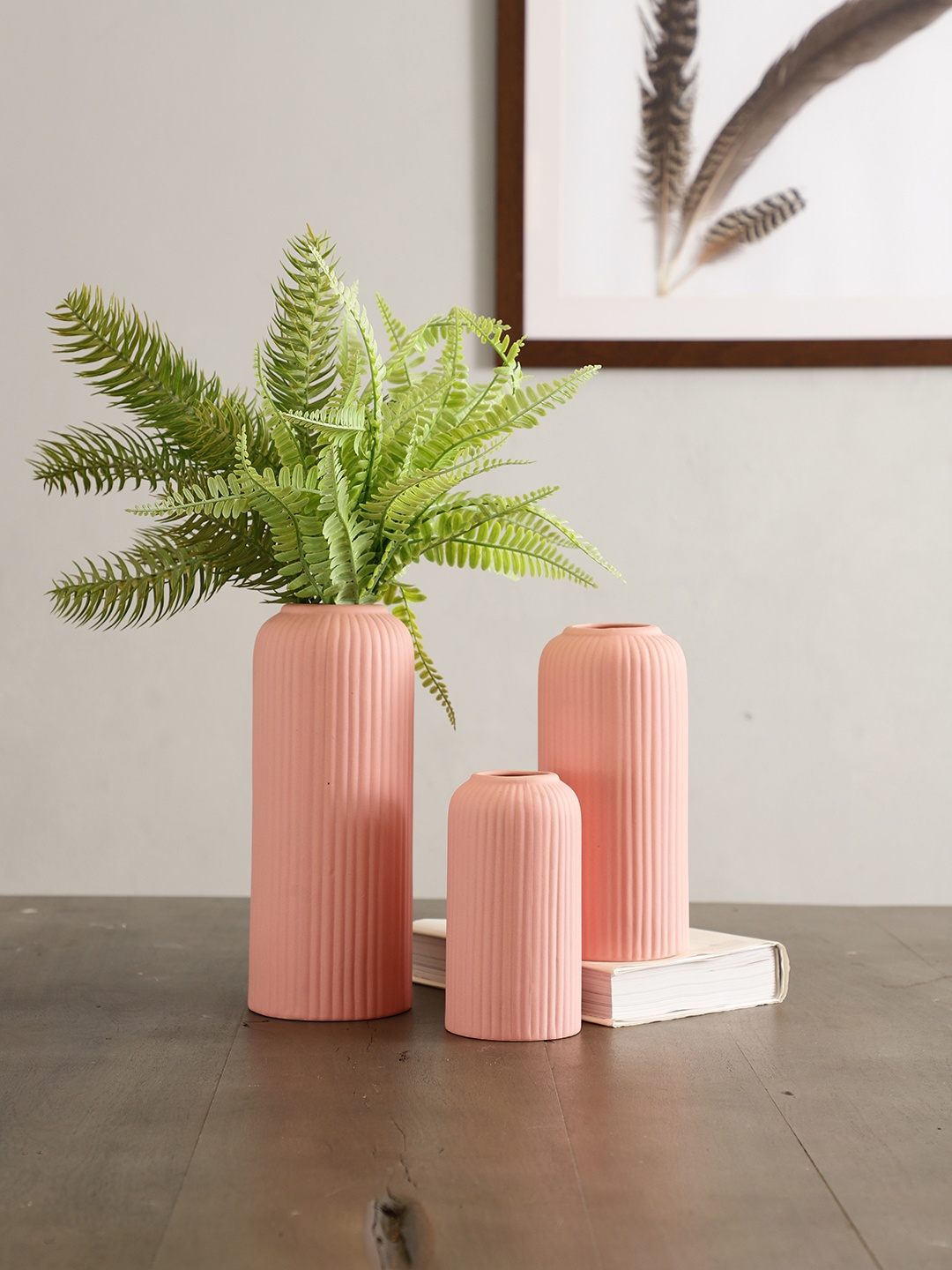 

The Decor Mantra Pink 3 Pieces Textured Ceramic Cylinder Shaped Flower Vases
