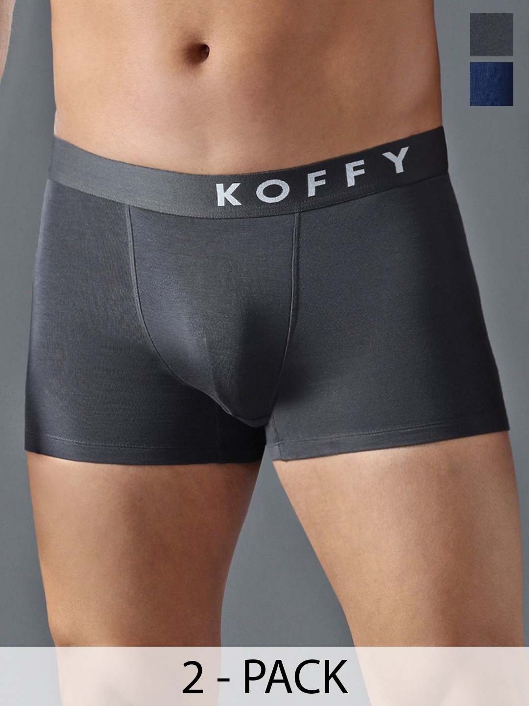 

KOFFY Pack of 2 Men Cotton Trunks KOFFY_KI38_DGR_AFBU_2PC, Grey