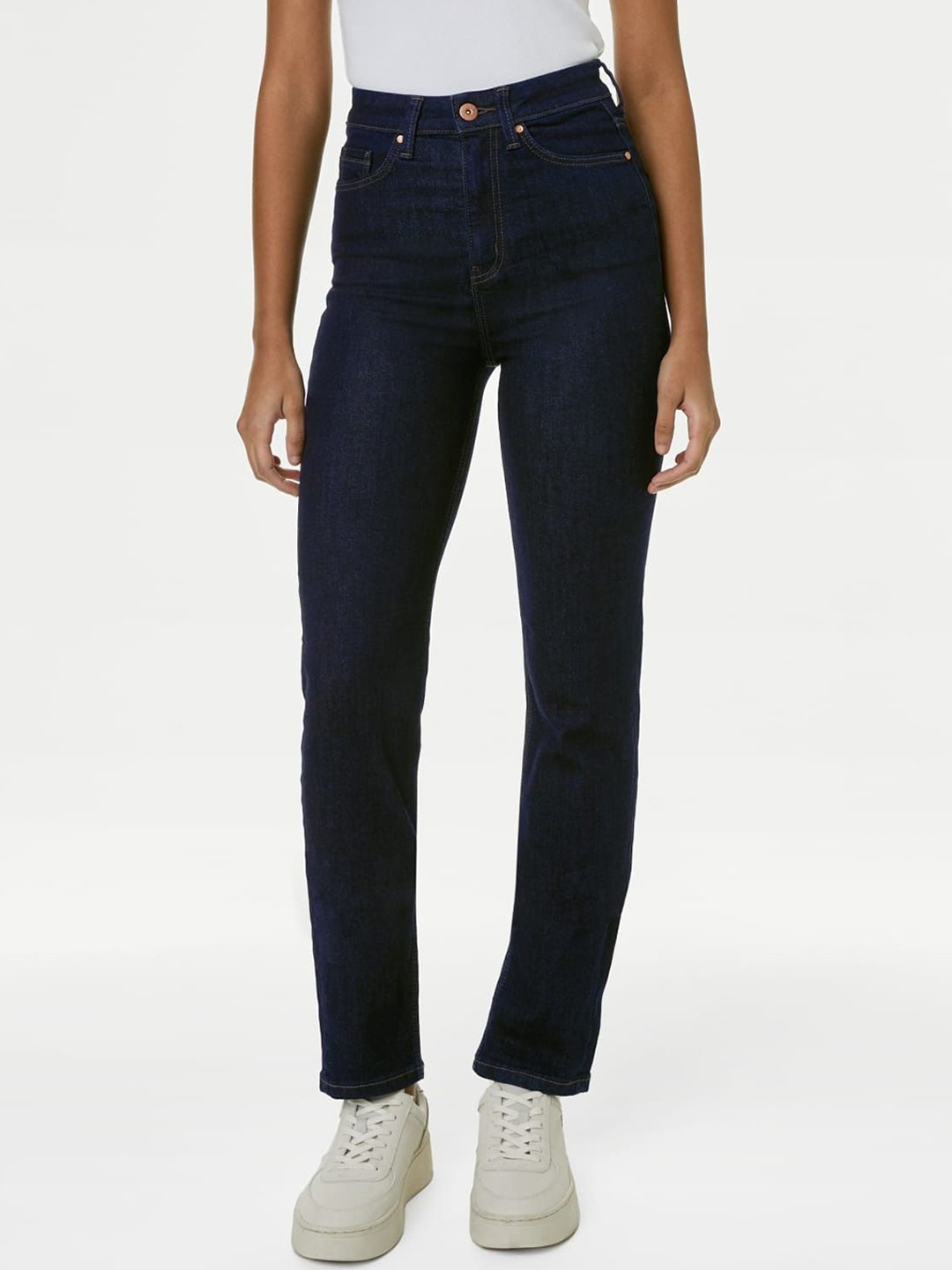 

Marks & Spencer Women Straight Fit High-Rise Jeans, Blue