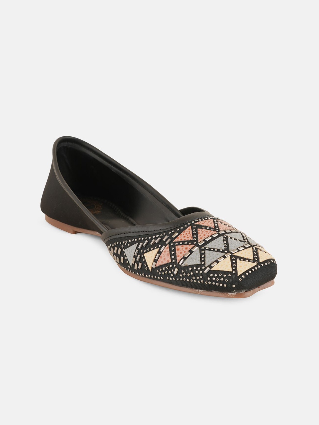 

Style Shoes Women Embroidered Square Toe Mojaris Flats, Black