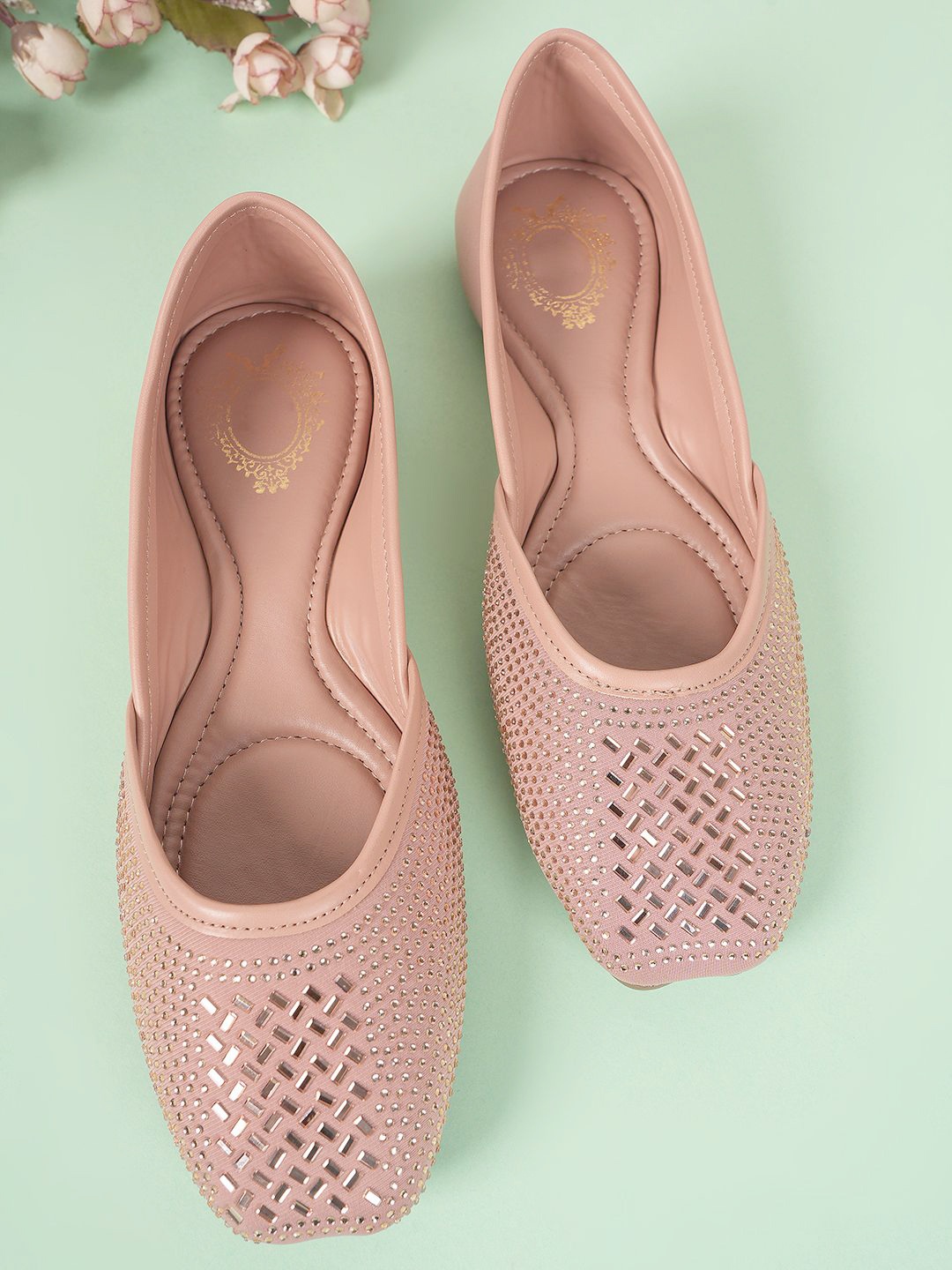 

Style Shoes Women Slip-On Round Toe Mojaris Flats With Western - Embellished, Pink