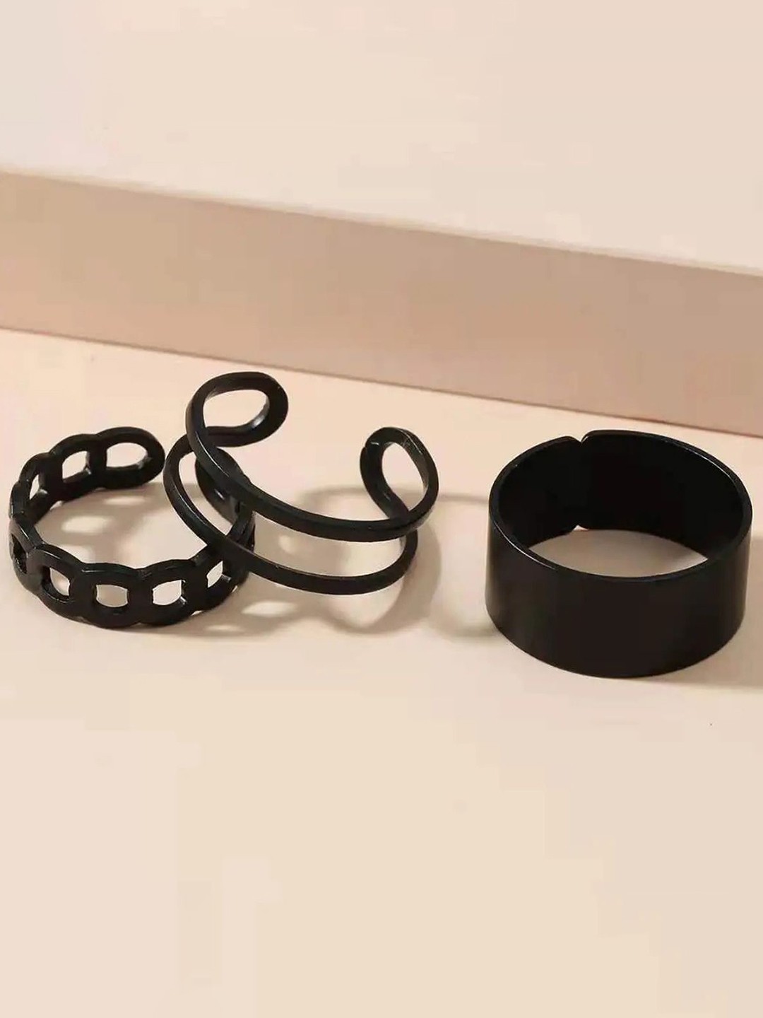 

Jewels Galaxy Set Of 3 Silver Plated Stackable Finger Ring, Black