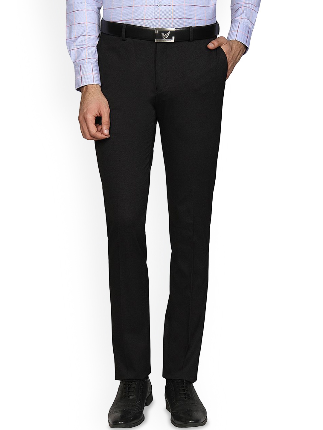 

Blackberrys Men Mid-Rise Flat-Front Slim Fit Formal Trousers, Black