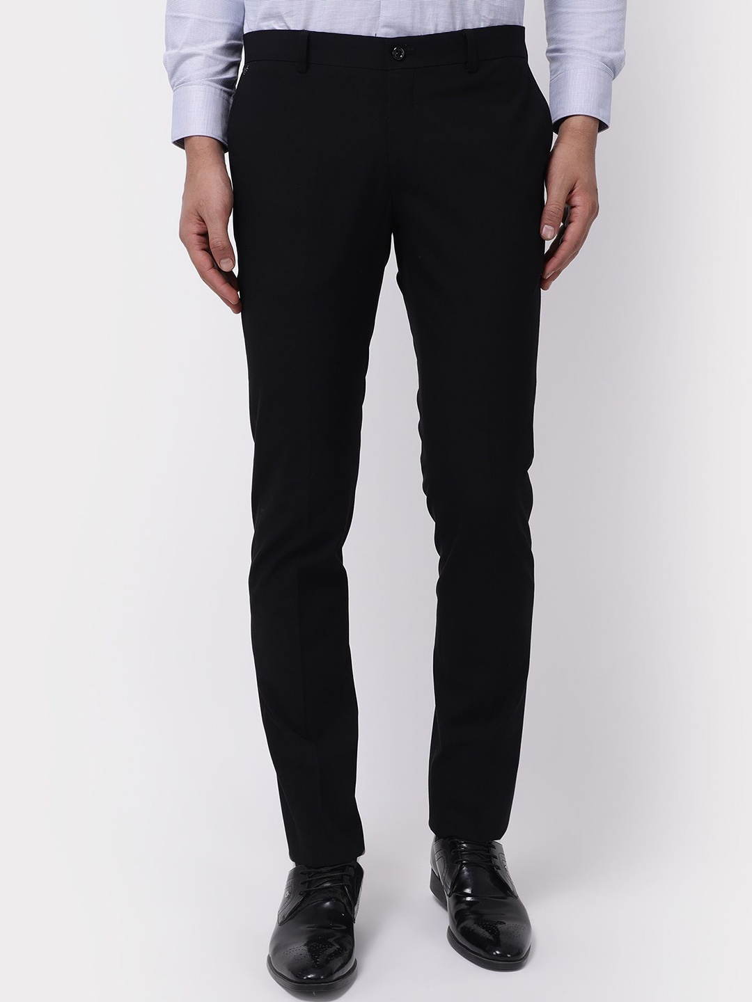 

Blackberrys Men Mid-Rise Flat-Front Slim Fit Trousers, Black