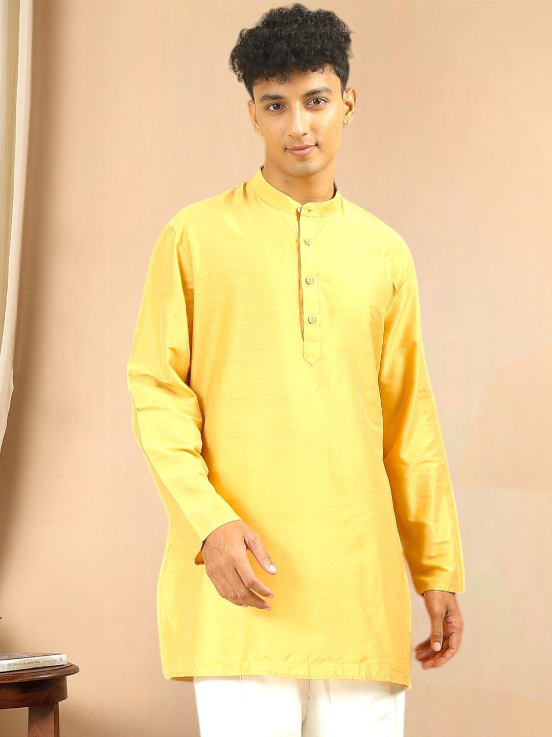 

TATTVA Band Collar Long Sleeves Straight Kurta, Mustard