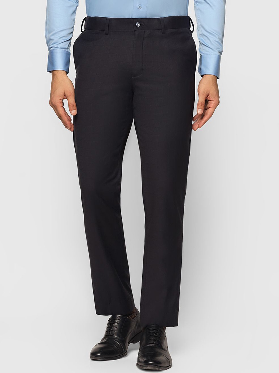 

Blackberrys Men Mid-Rise Flat-Front Slim Fit Chinos Formal Trousers, Navy blue