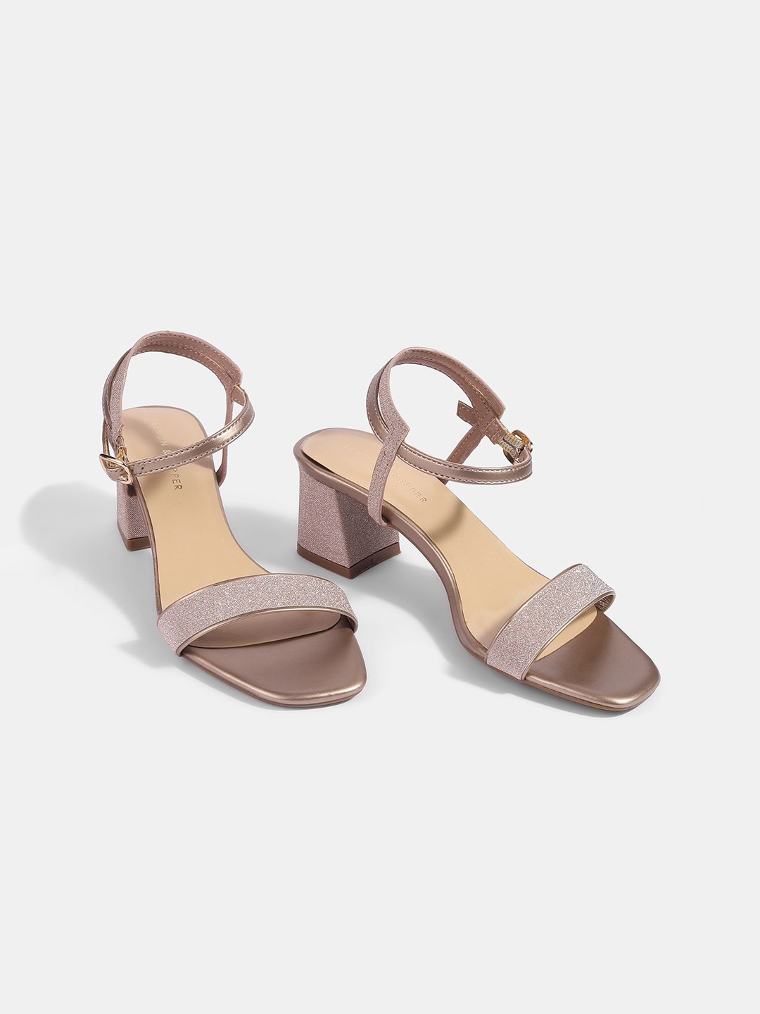 

LEMON & PEPPER PU Party Block Heels Sandals, Rose gold