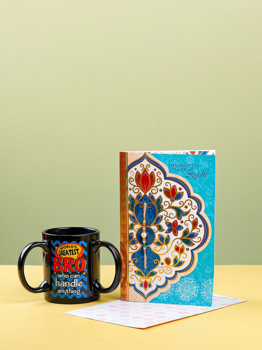 

Archies Set of 2 Beaded Rakhi with Mug and Greeting Card, Beige