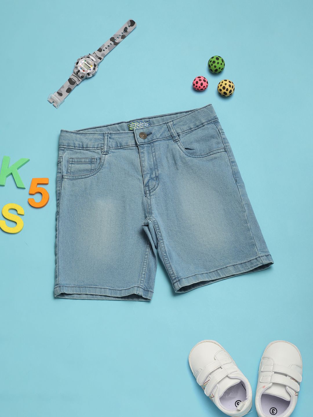 

V-Mart Boys Washed Denim Shorts, Blue