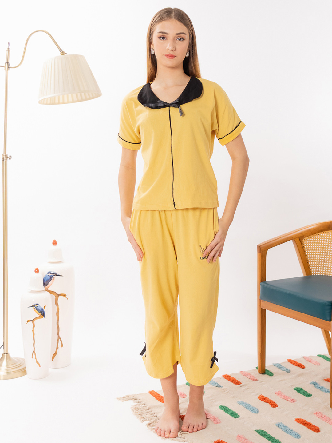 

ELEVENS HEAVEN Peter Pan Collar Pure Cotton Pyjama Set, Yellow