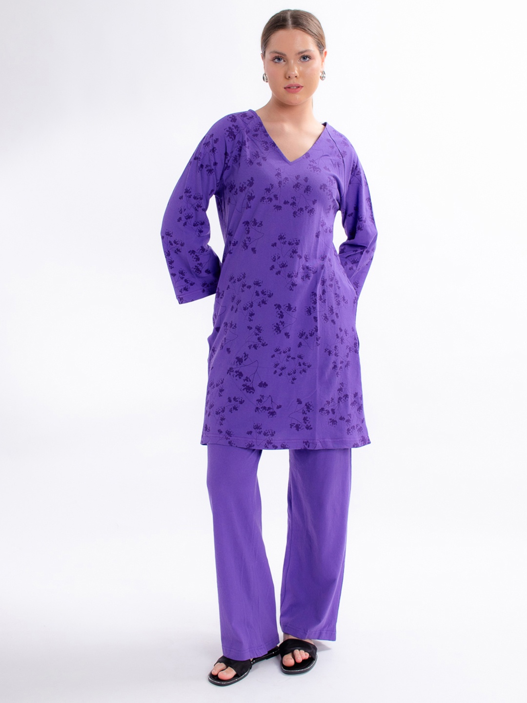 

ELEVENS HEAVEN Printed Pure Cotton Pyjama Set, Purple