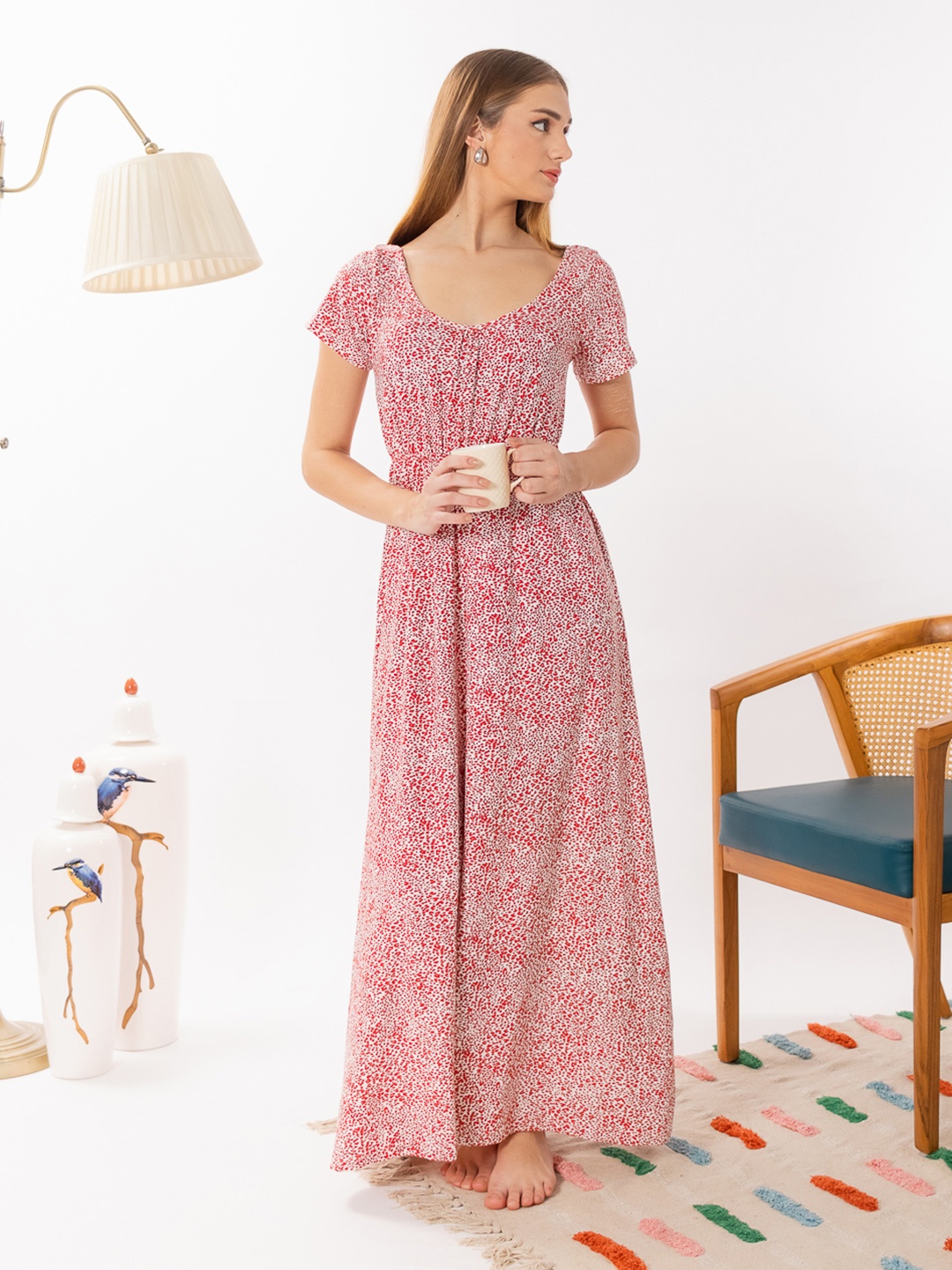 

ELEVENS HEAVEN Animal Print Maxi Nightdress, White