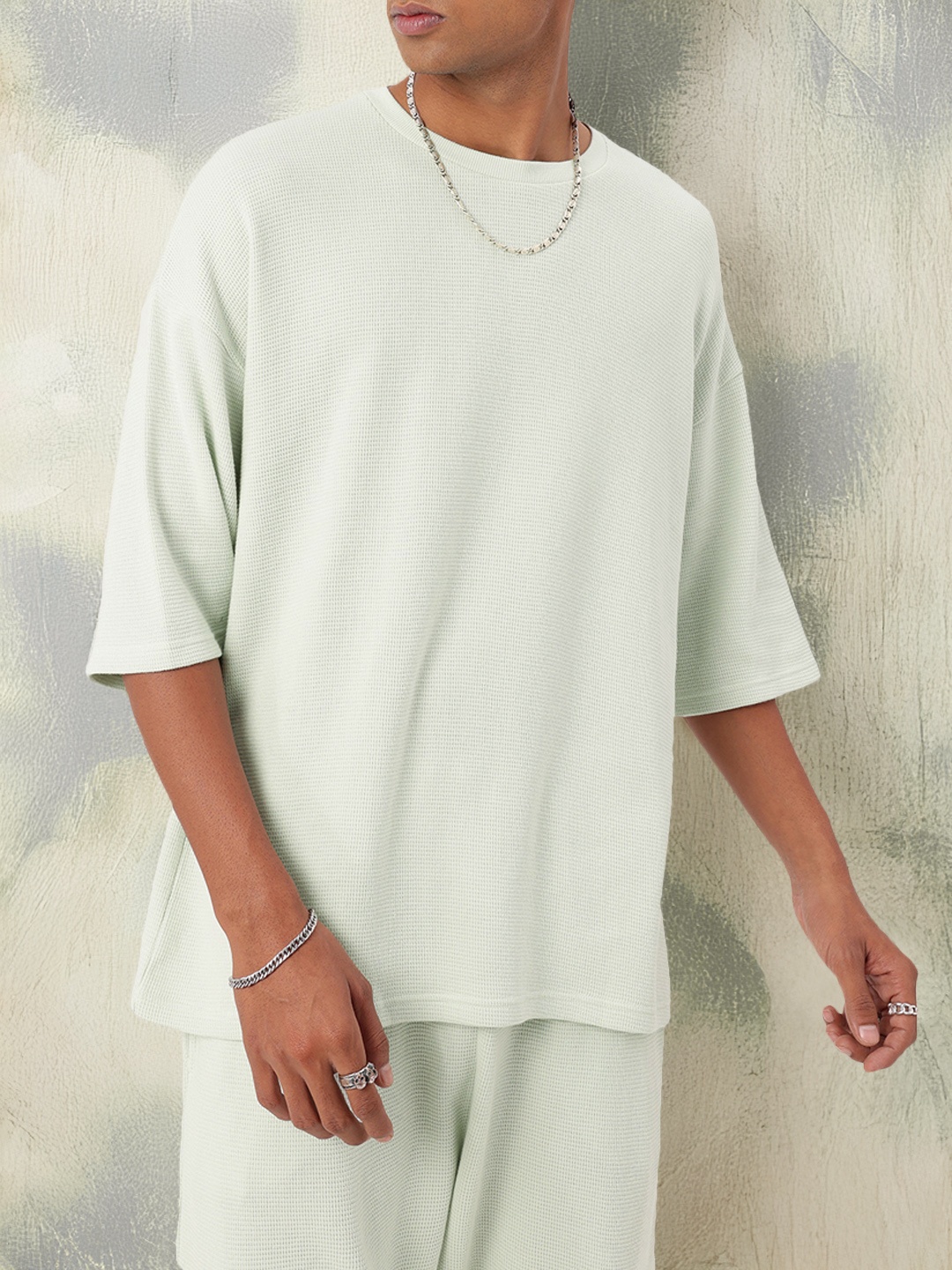 

Kook N Keech Street Style Oversized Textured Knitted T-shirt, Sea green