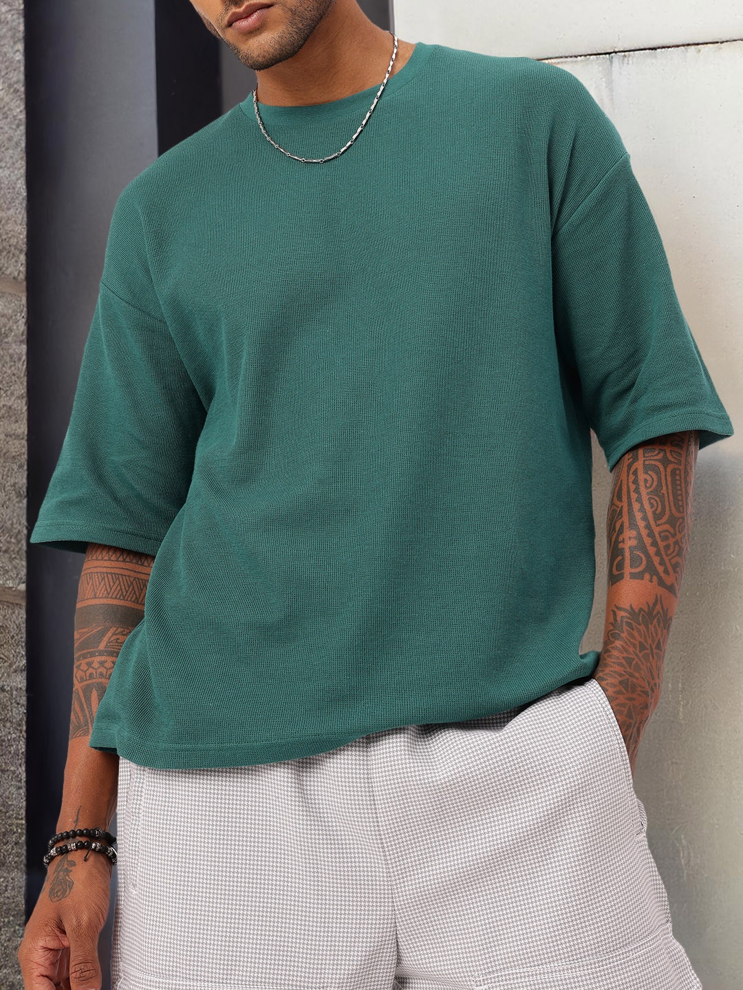 

Kook N Keech Uber Cool Textural Oversized Knit Chill Tshirt, Teal