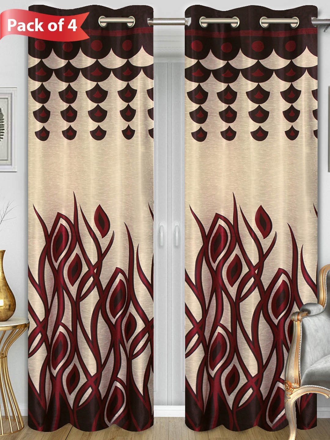 

Aura Beige & Red 4 Pieces Floral Door Curtain