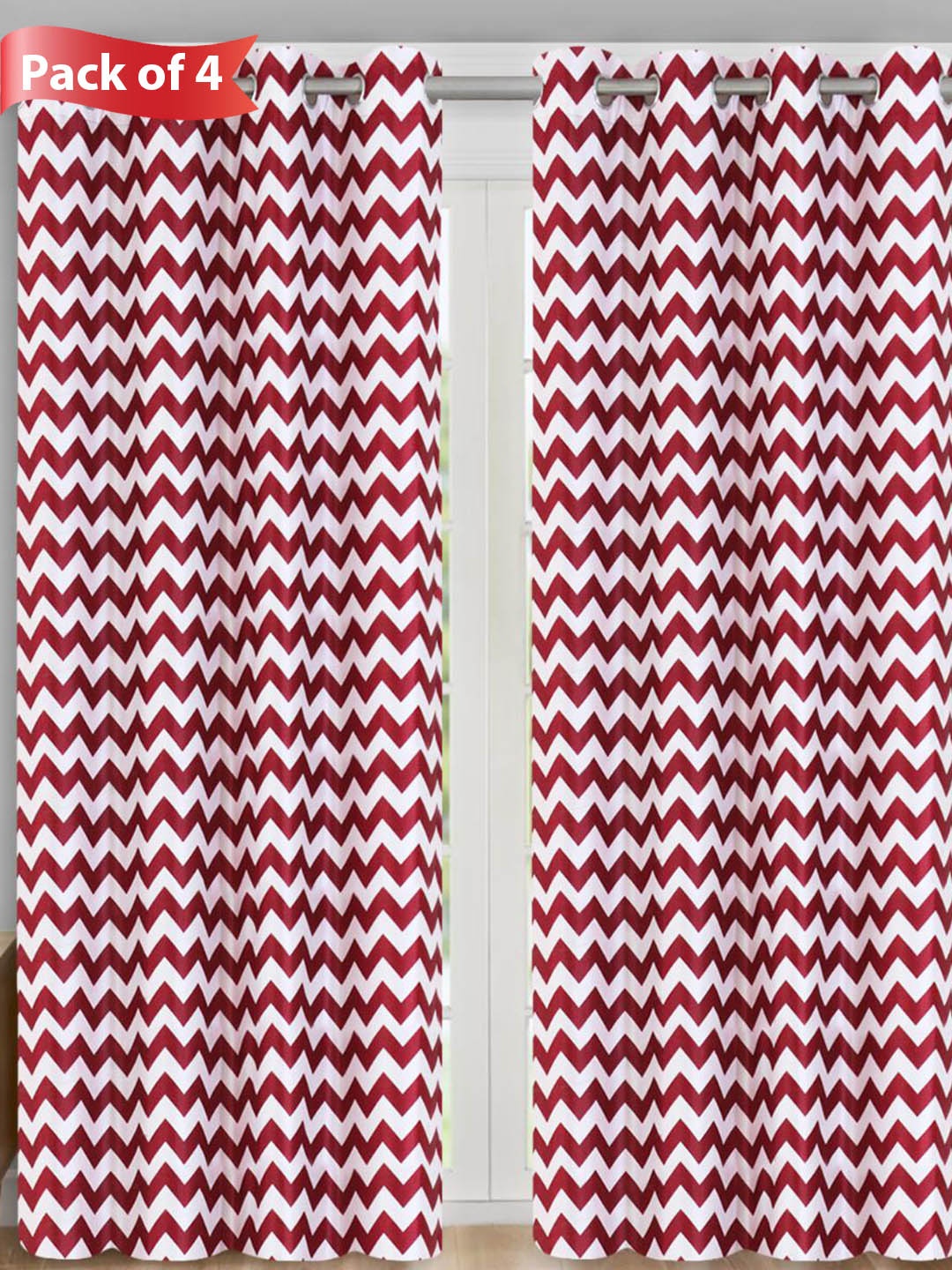 

Aura White & Maroon 4 Pieces Geometric Door Curtain