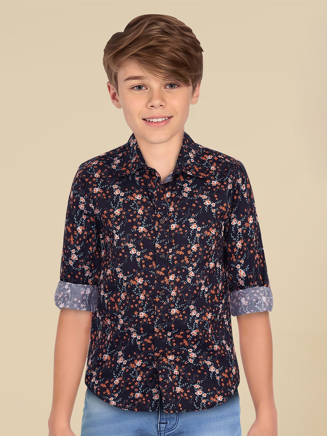 

Allen Solly Junior Boys Slim Fit Floral Opaque Printed Casual Shirt, Black