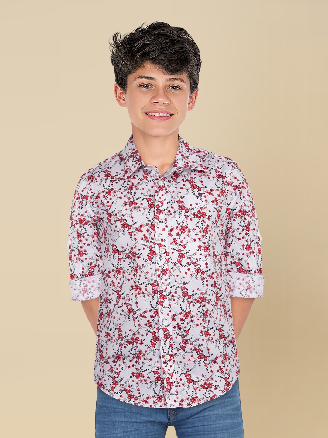 

Allen Solly Junior Boys Slim Fit Floral Opaque Printed Casual Shirt, White