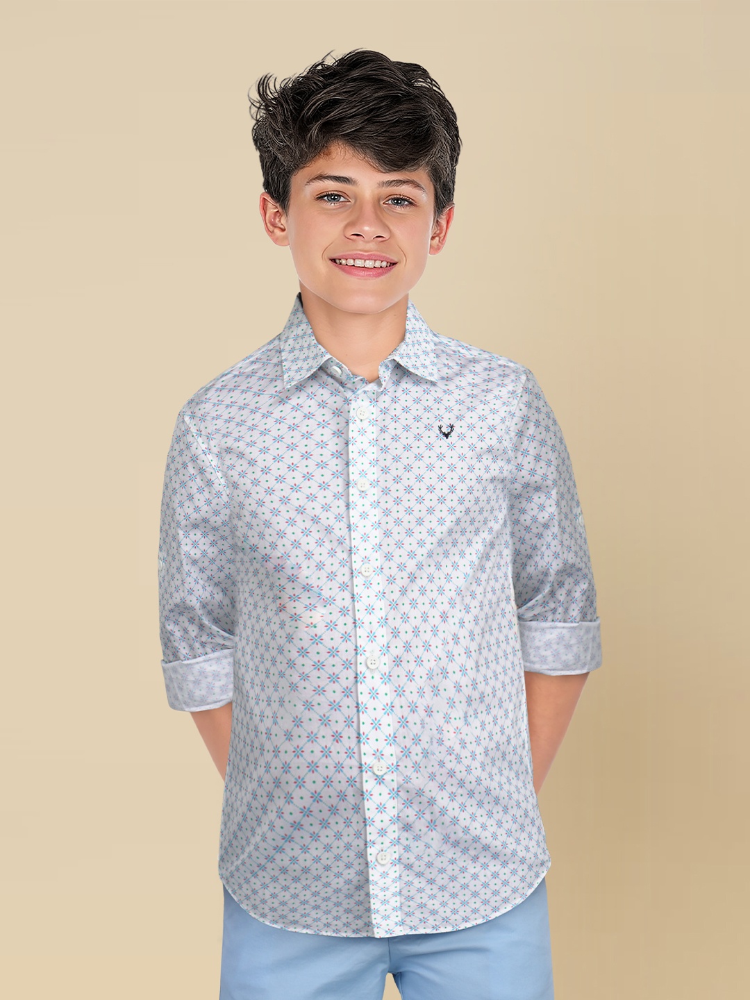 

Allen Solly Junior Boys Slim Fit Opaque Printed Casual Shirt, White