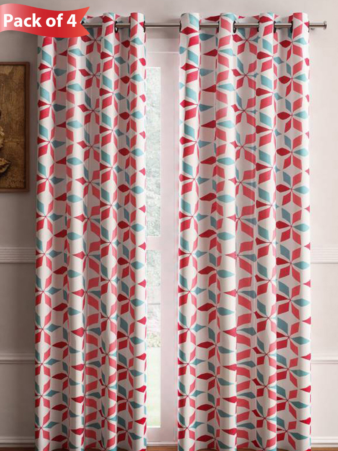 

Aura Pink & White 4 Pieces Floral Printed Door Curtains