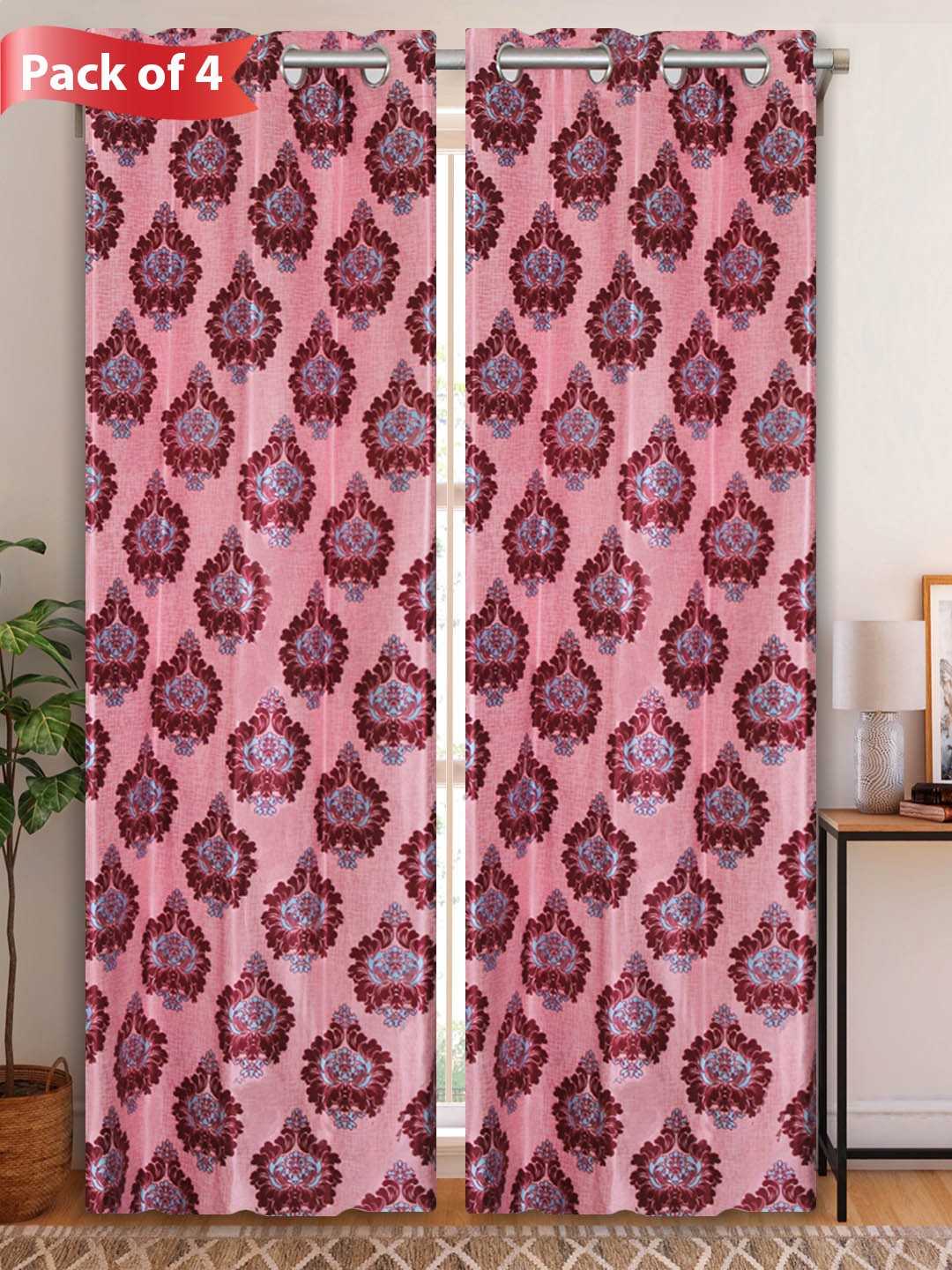 

Aura Maroon & Pink 4 Pieces Ethnic Motifs Printed Door Curtains