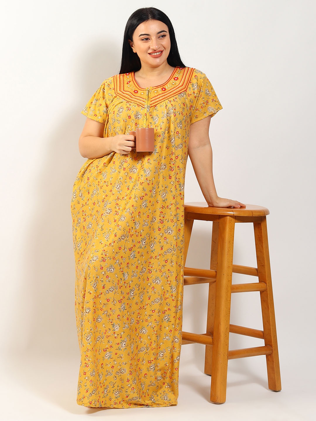 

Noty Women Plus Size Printed Maxi Nightdress, Yellow