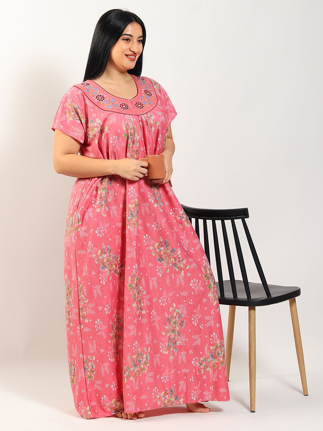 

Noty Plus Size Floral Maxi Nightdress N1H-327-2XL-Coral, Red