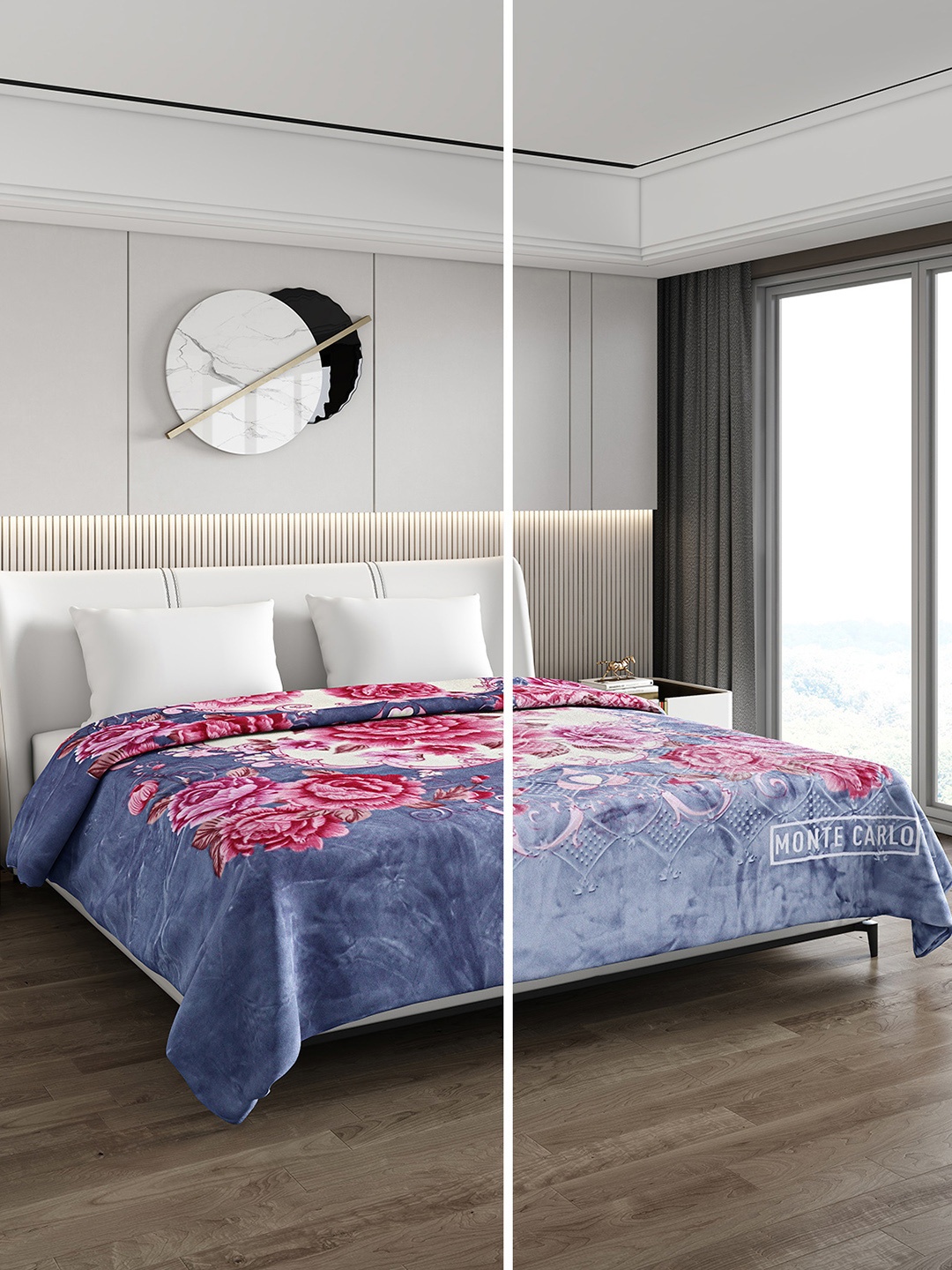

Monte Carlo Blue & Pink Floral Printed Heavy Winter Double Bed Blanket