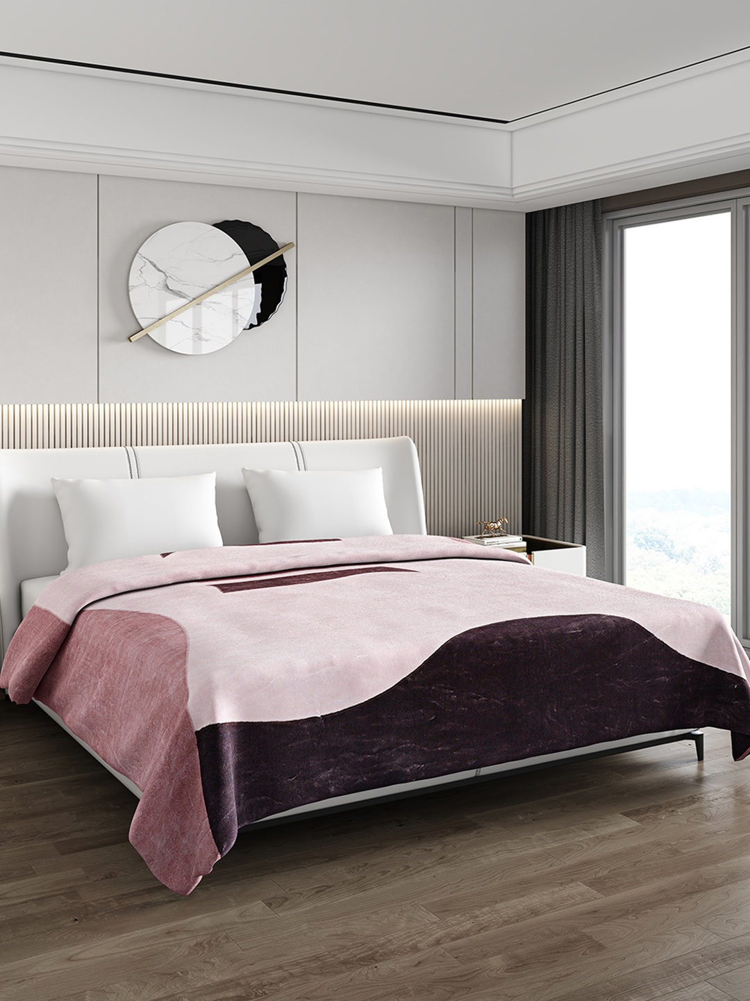 Monte Carlo Pink & Black Abstract Printed Mild Winter 550 GSM Double Bed Blanket