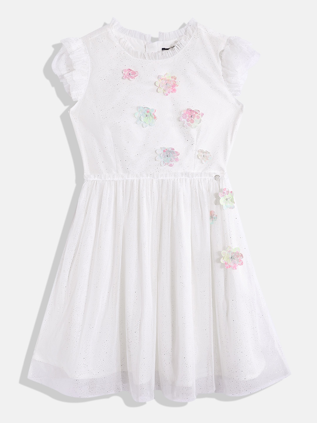 

Allen Solly Junior Girls Floral Flutter Sleeves Fit and Flare Dress, White