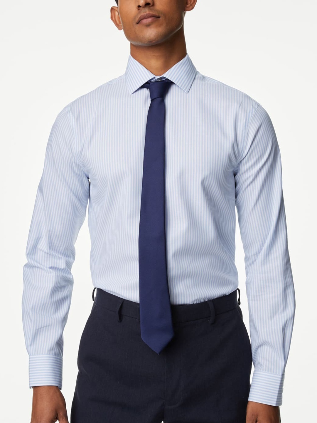 Marks & Spencer Men Opaque Striped Casual Shirt, Blue
