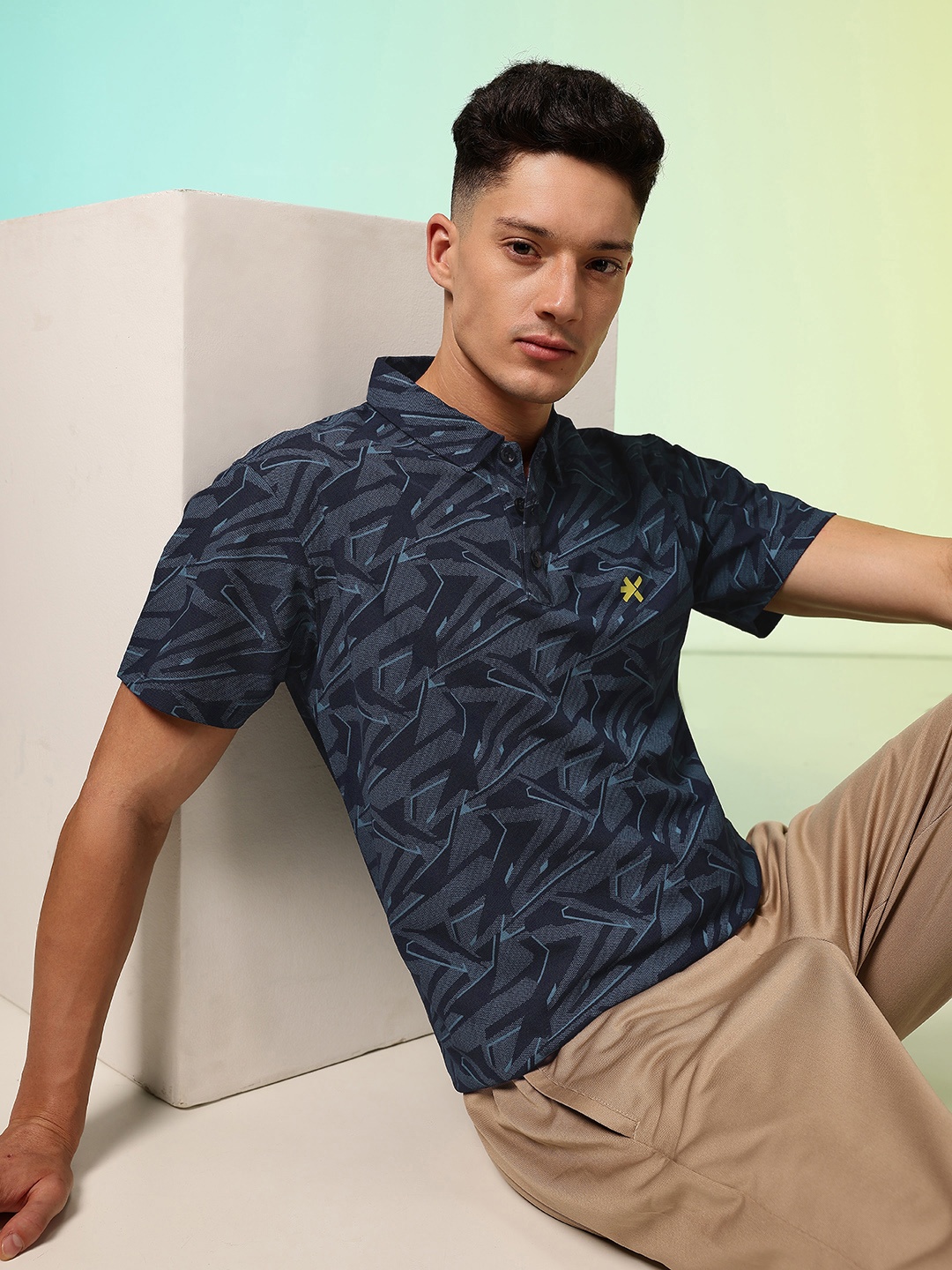 

HRX by Hrithik Roshan Brand Logo Printed Polo Collar T-shirt, Navy blue