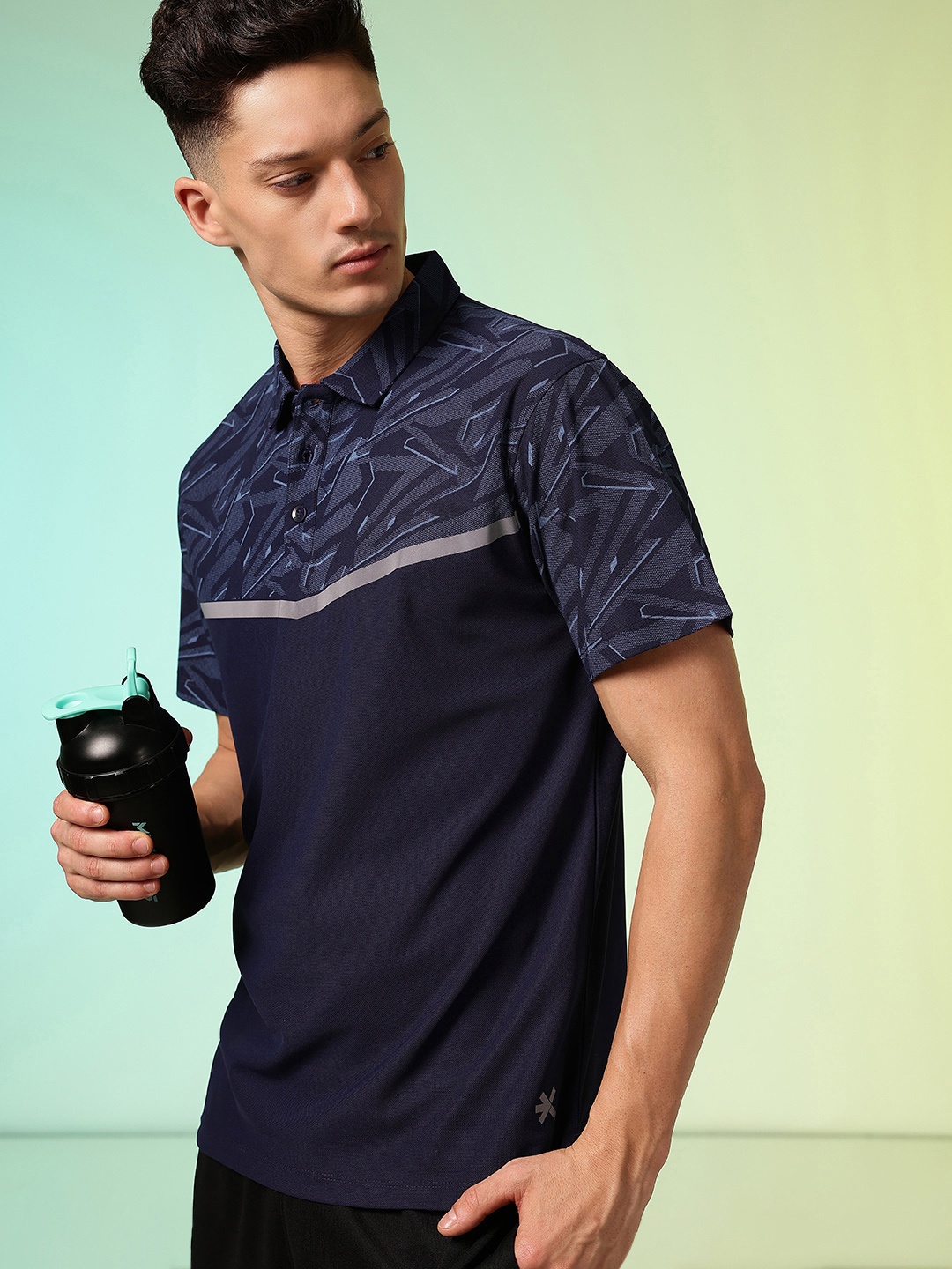 

HRX by Hrithik Roshan Brand Logo Printed Polo Collar T-shirt, Navy blue