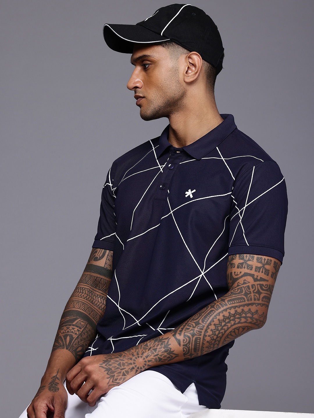 

HRX by Hrithik Roshan Printed Polo Collar Rapid-Dry Tennis T-shirt, Navy blue