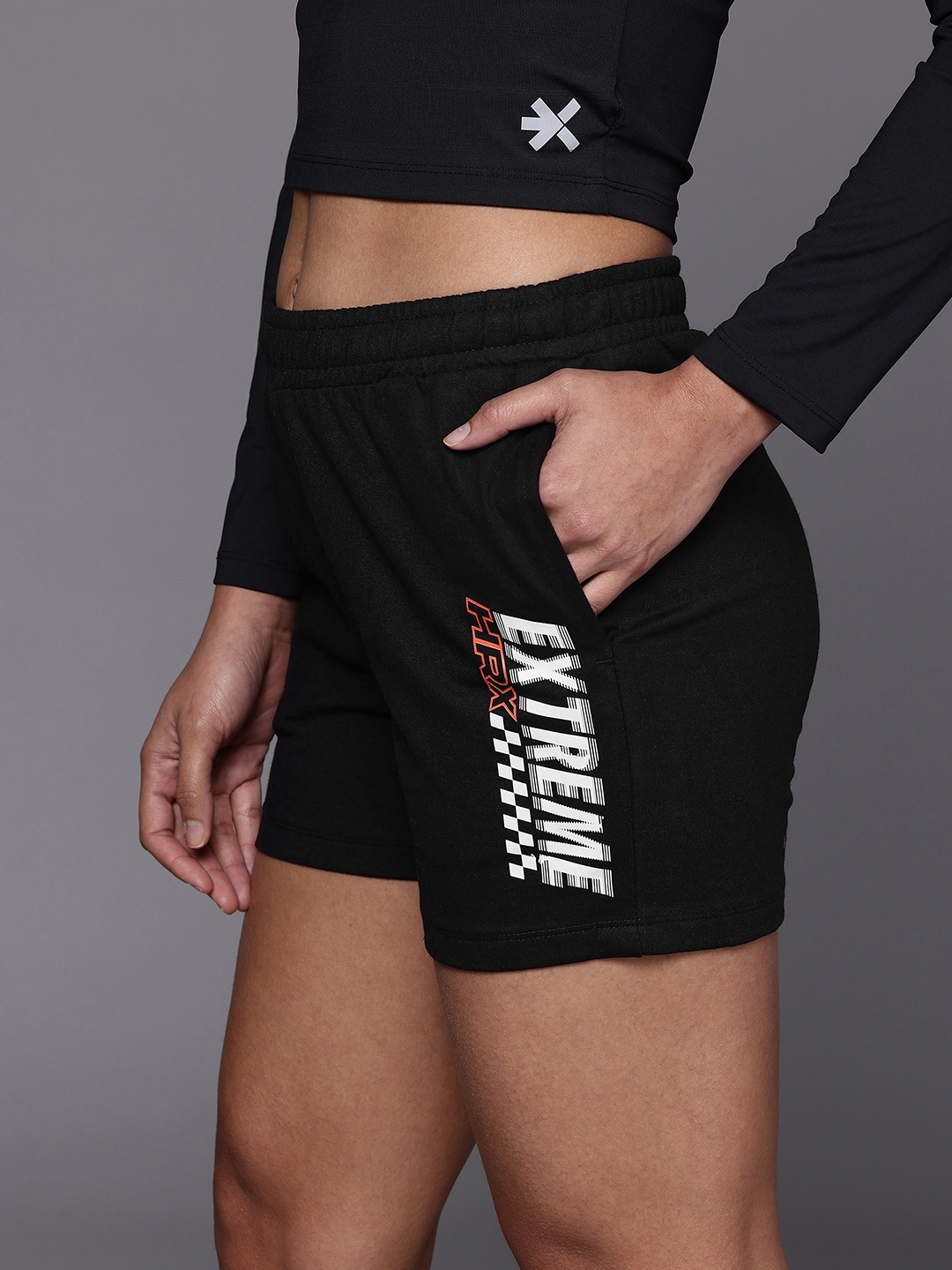 

HRX by Hrithik Roshan Women Printed High-Rise Lifestyle Shorts, Black