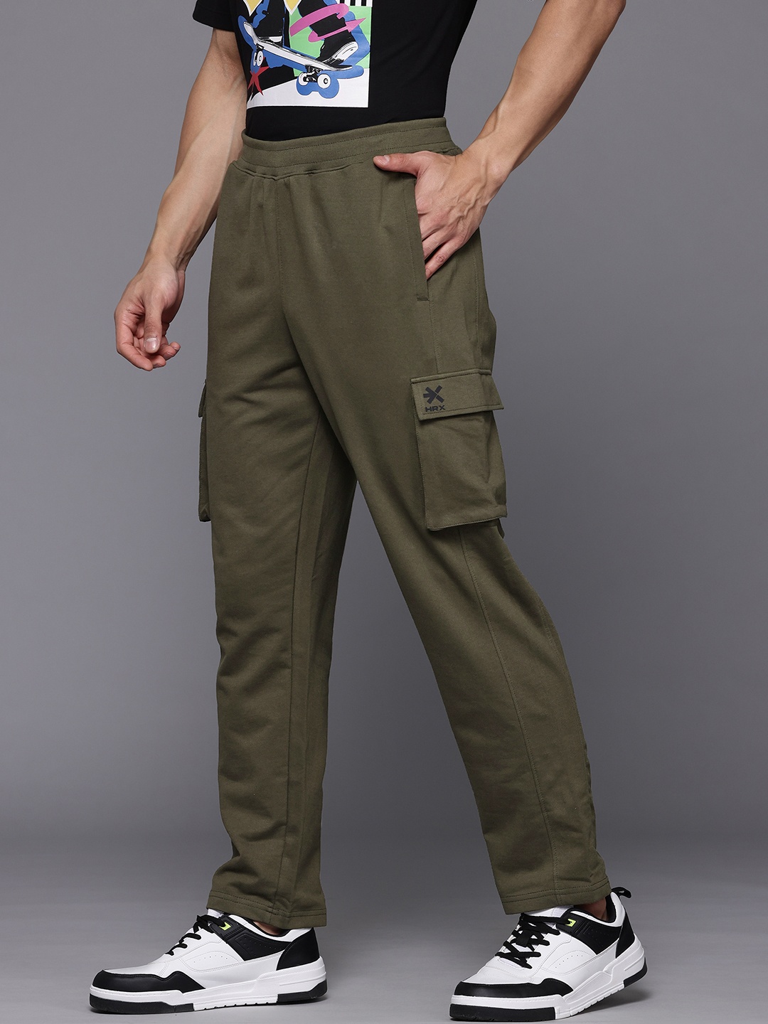 HRX by Hrithik Roshan Men Cargo Style Lifestyle Track Pants, Olive