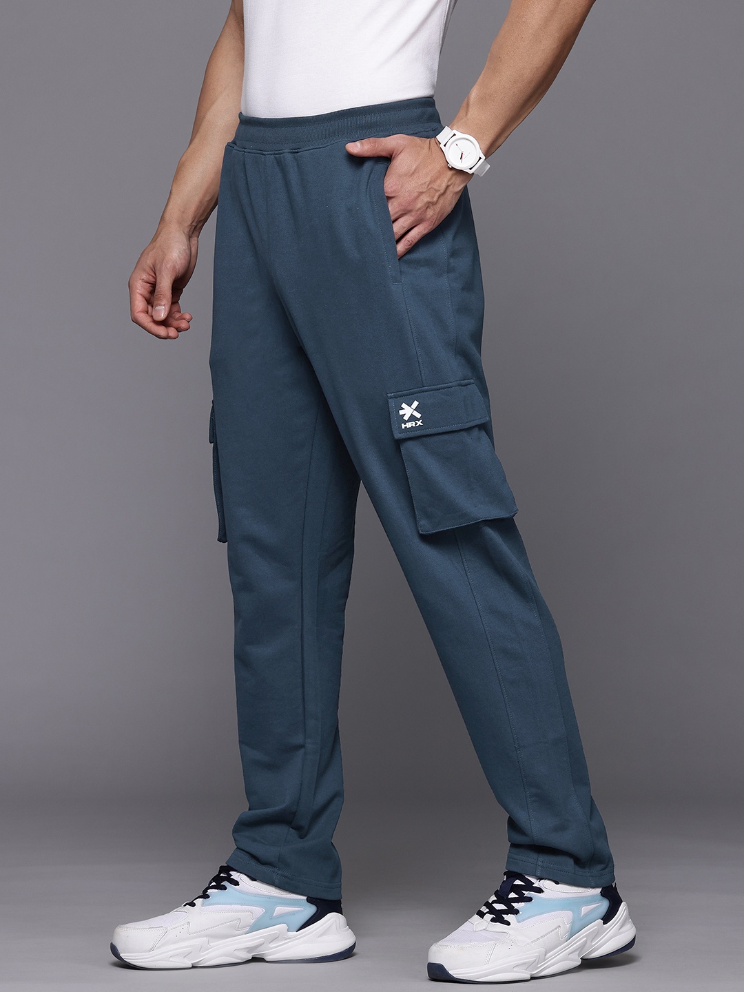 HRX by Hrithik Roshan Men Cargo Style Lifestyle Track Pants, Blue