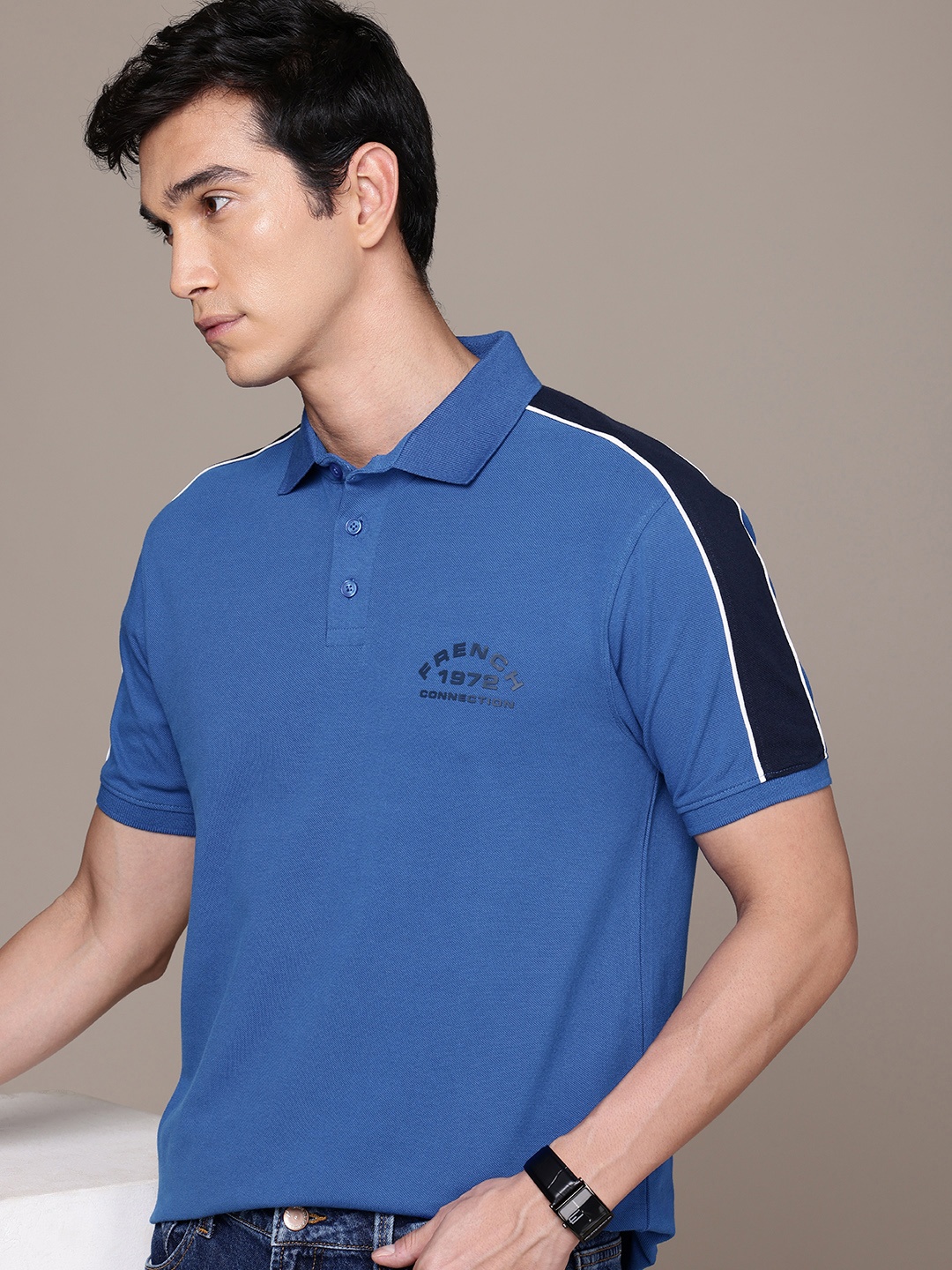 

French Connection Polo Collar Pure Cotton T-shirt, Blue