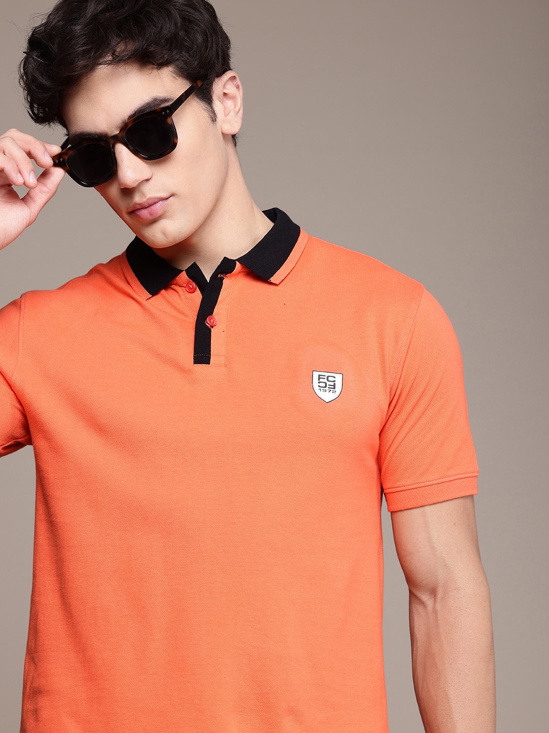 

French Connection Polo Collar Pure Cotton T-shirt, Orange
