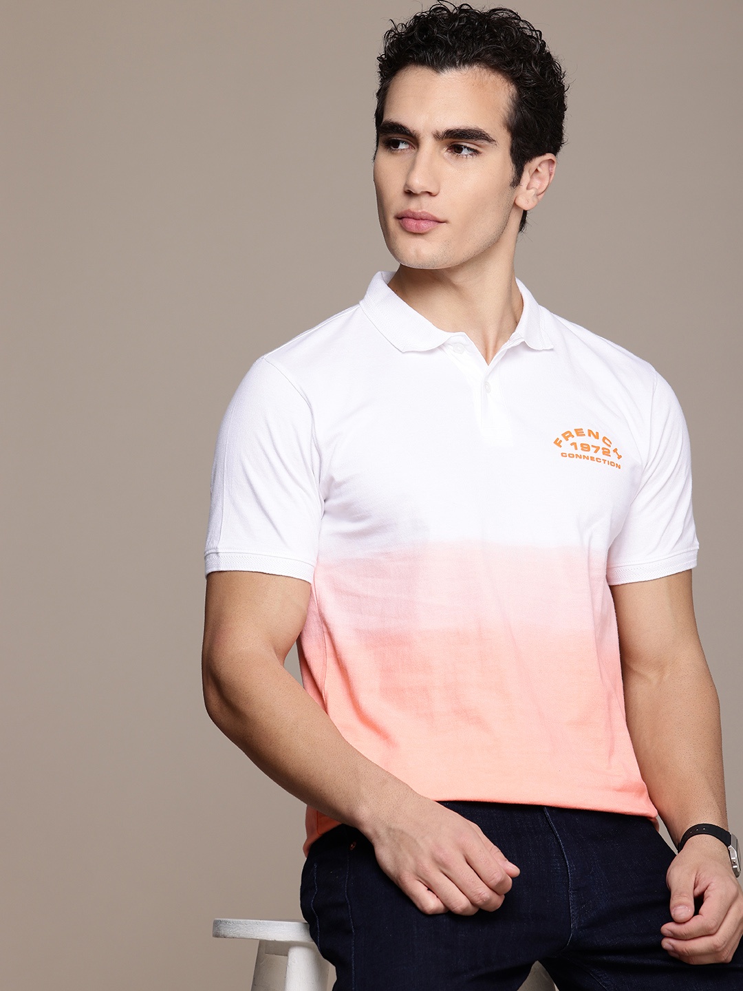 

French Connection Dyed Polo Collar Pure Cotton Casual T-shirt, Coral