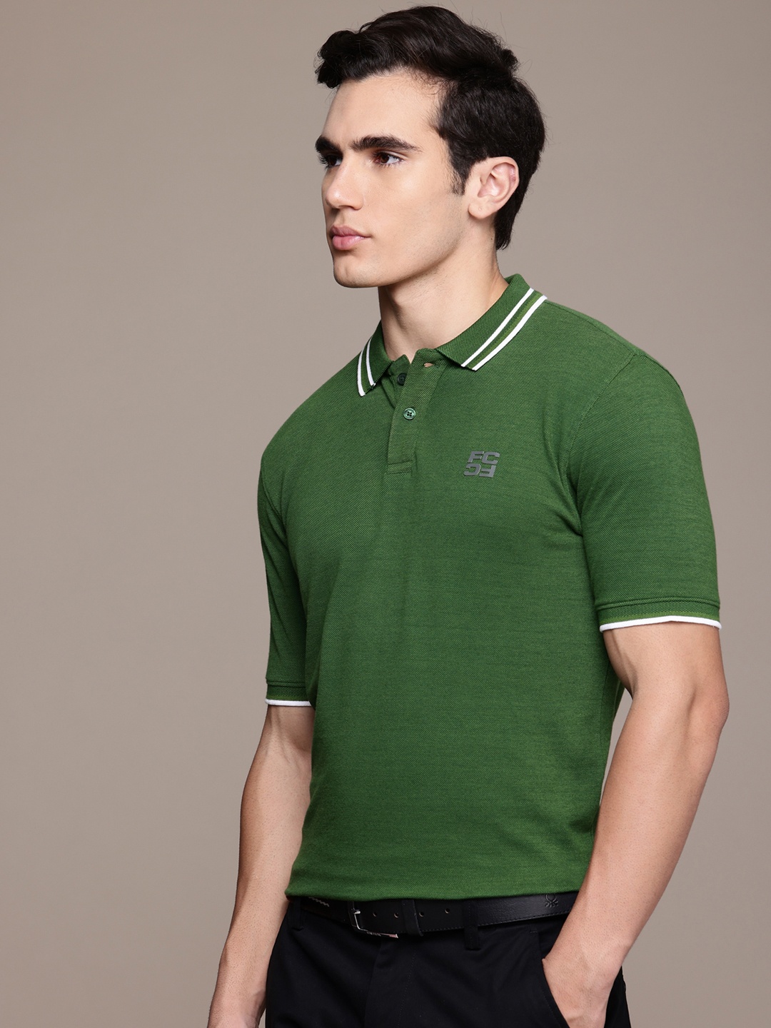 

French Connection Polo Collar Pure Cotton Slim Fit T-shirt, Green