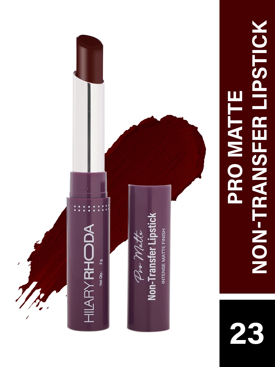 

Hilary Rhoda Pro Matte Non-Transfer Lipstick-2g- Berry Bean, Maroon