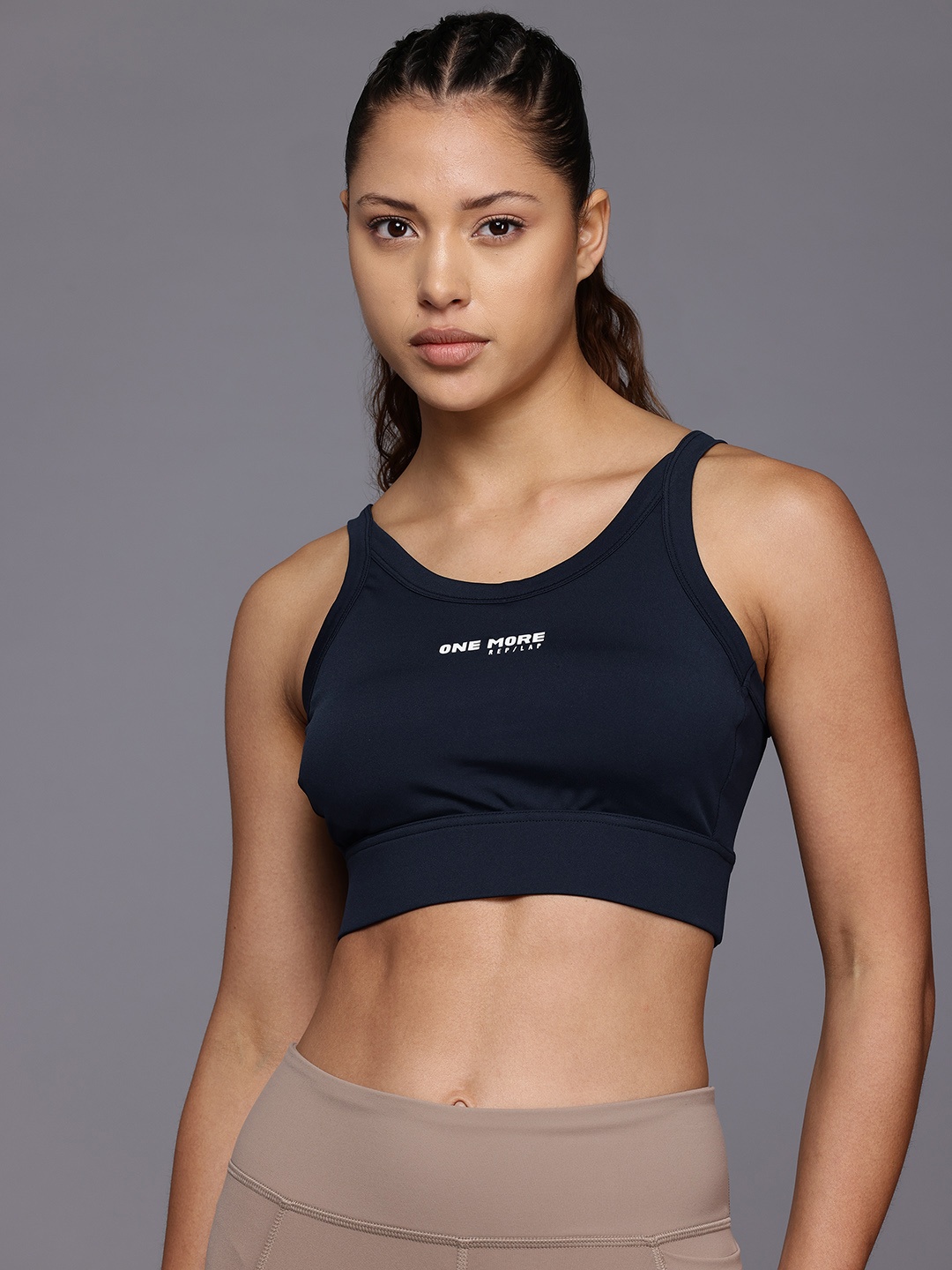 

HRX by Hrithik Roshan Rapid-Dry Lightly Padded Running Workout Bra, Navy blue